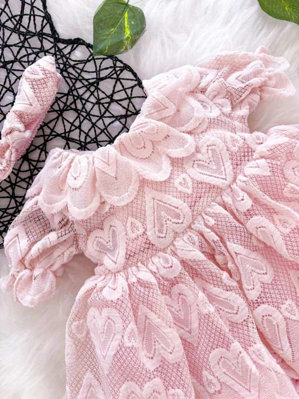 Ada Kalp Desenli Kız Bebek Romper - PUDRA