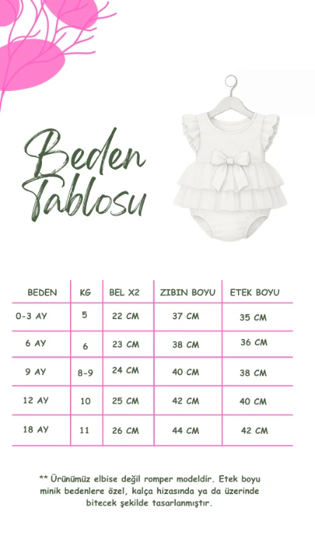 Ada Kalp Desenli Kız Bebek Romper - EKRU