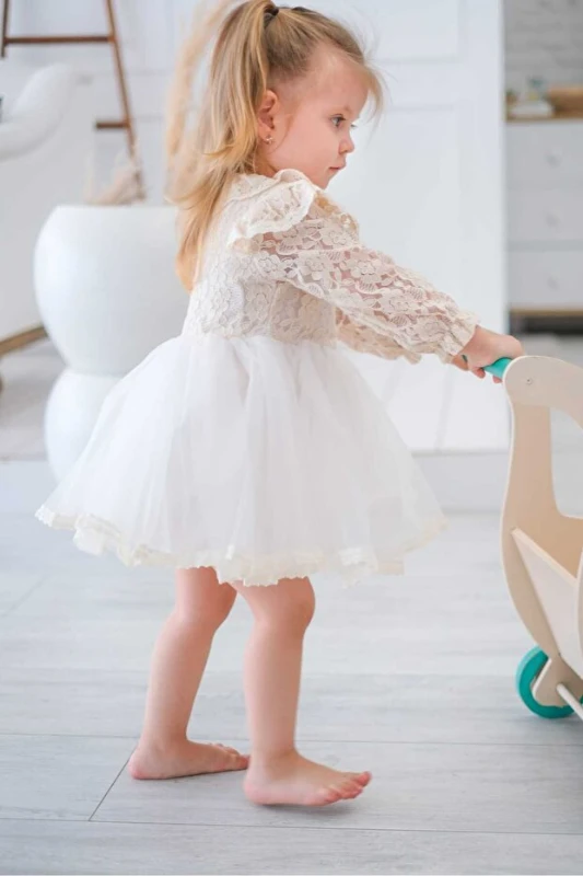 Cindy Kız Çocuk Elbise - Krem - EKRU
