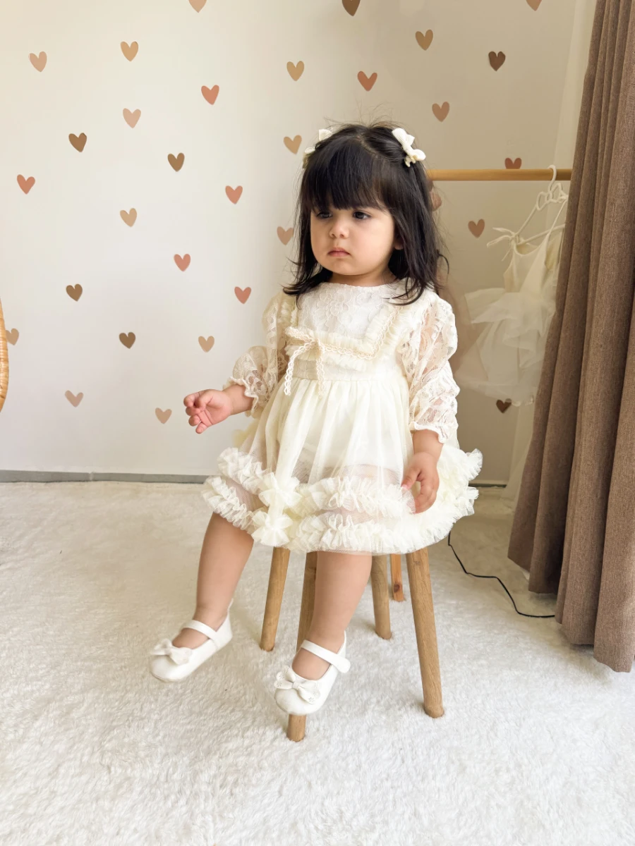 Alwin kız Bebek Elbise romper tütü prenses - EKRU