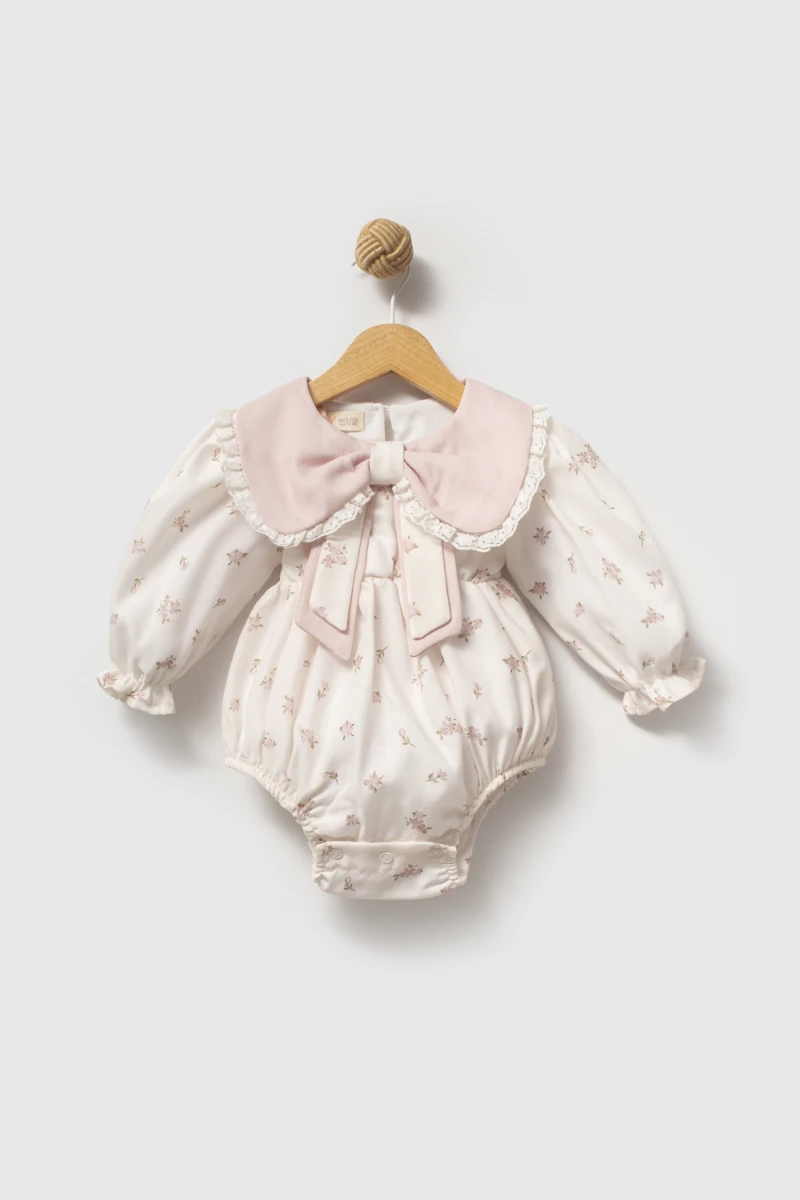 lana kız bebek çıtır çiçek desenli romper tulum - PUDRA