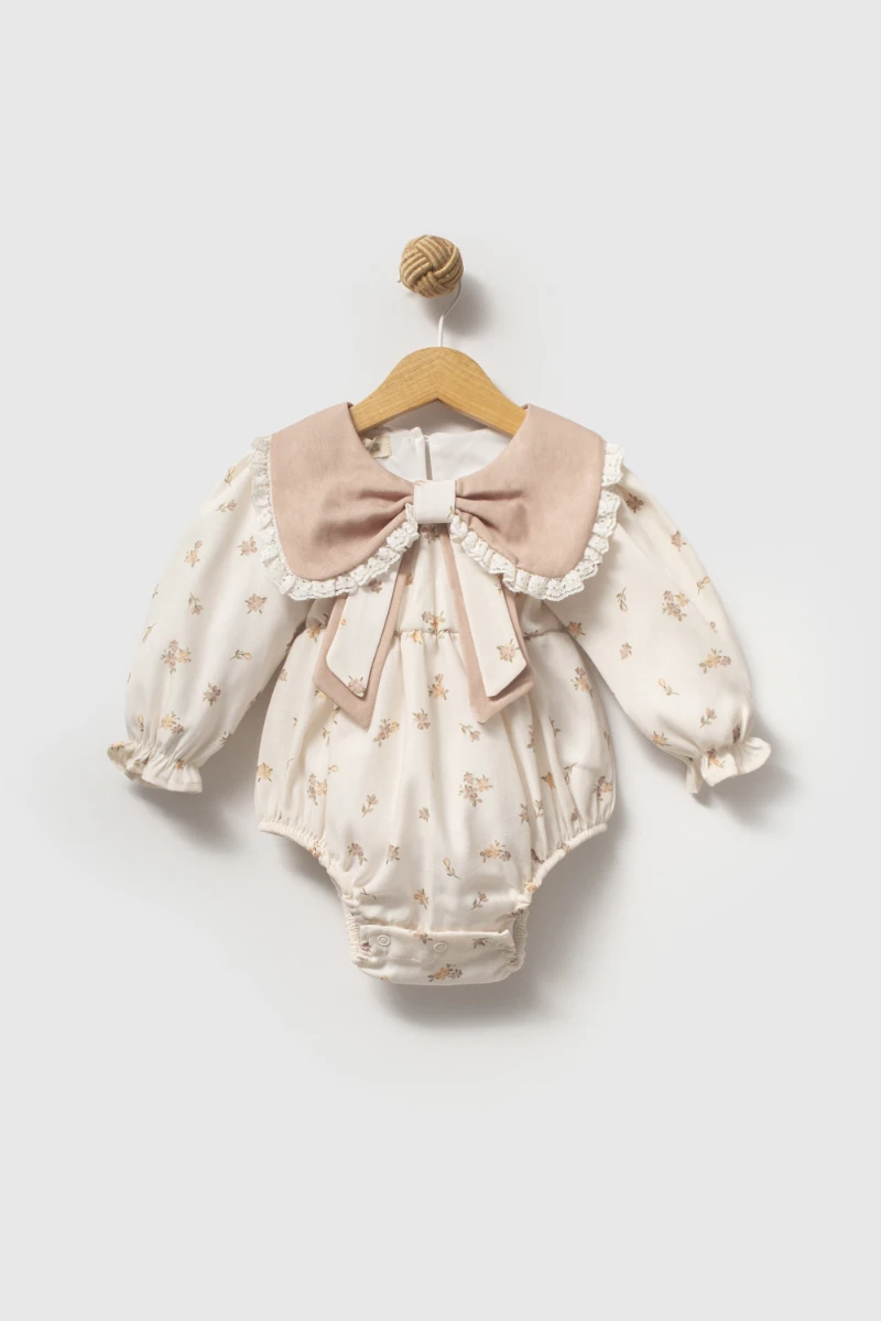 lana kız bebek çıtır çiçek desenli romper tulum - BEJ