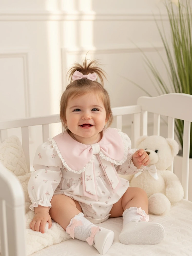 lana kız bebek çıtır çiçek desenli romper tulum - PUDRA