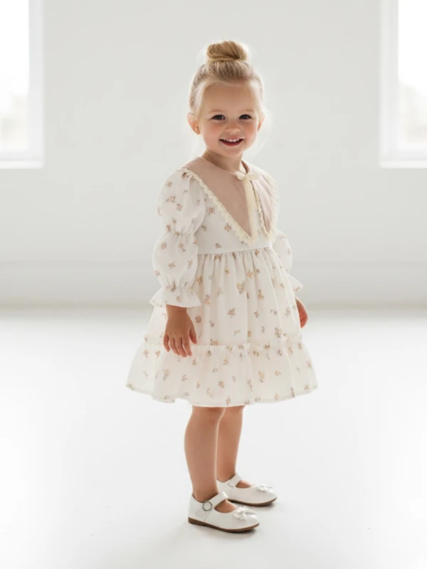 bianca kız çocuk vintage özelgün doğumgünü elbise - BEJ