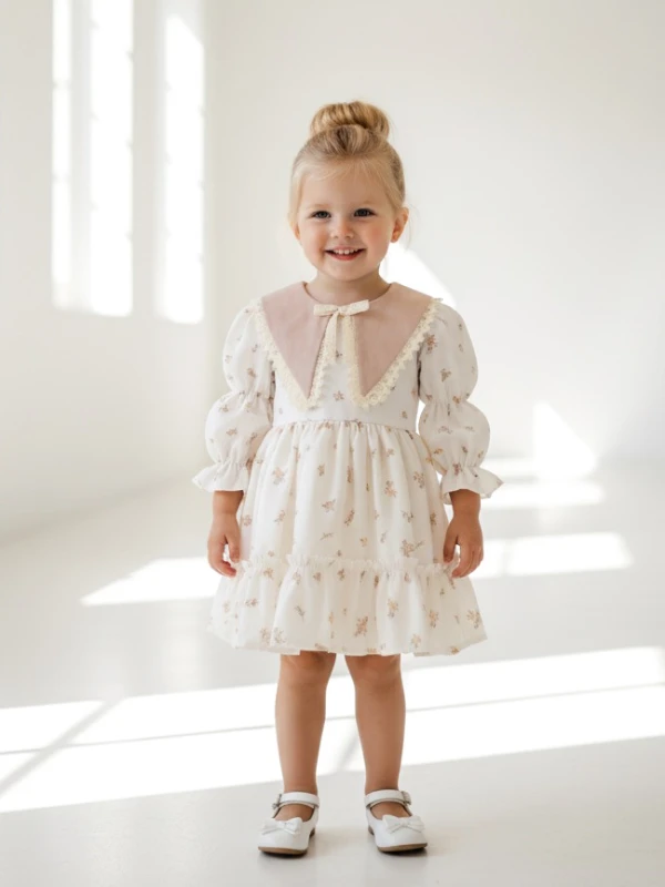 bianca kız çocuk vintage özelgün doğumgünü elbise - BEJ