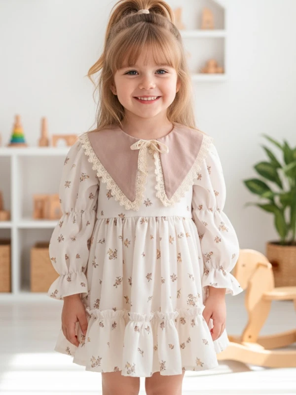 bianca kız çocuk vintage özelgün doğumgünü elbise - BEJ