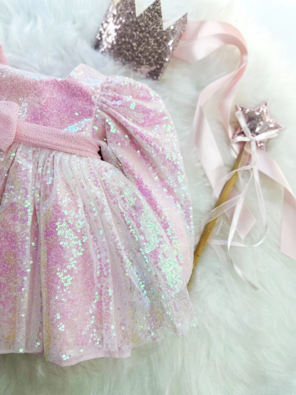 LOTUS Pul Payet Bayramlık Özel Gün Doğum Günü Kız Çocuk Parti Elbisesi - PUDRA