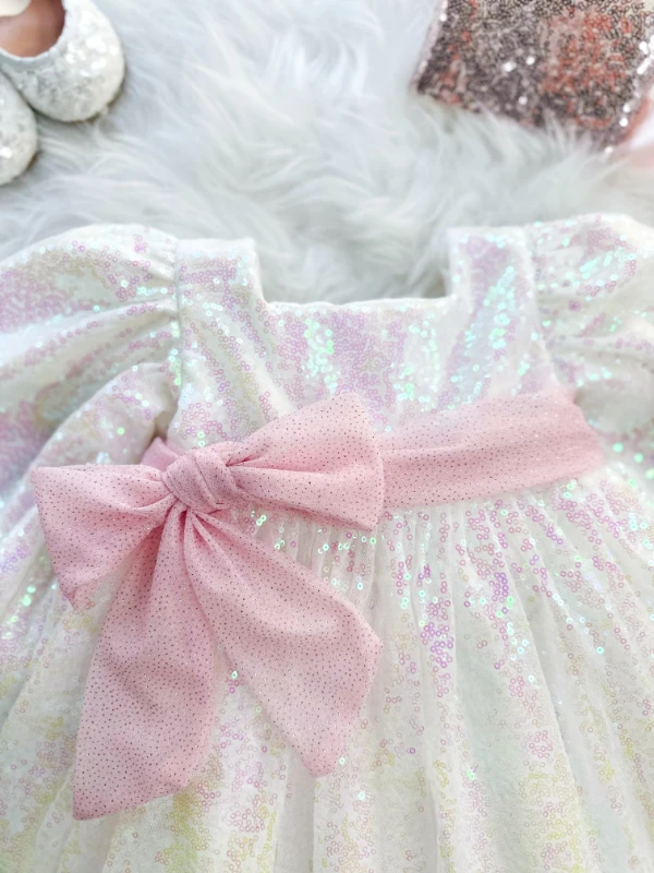 LOTUS Pul Payet Bayramlık Özel Gün Doğum Günü Kız Çocuk Parti Elbisesi - BEYAZ