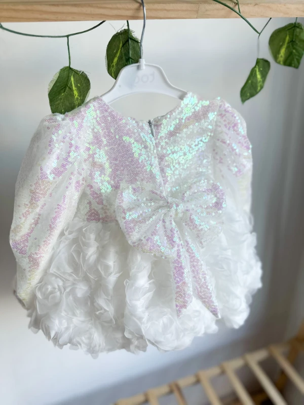 NİLA Pul Payet Özel Gün Doğum Günü Kız Çocuk Parti Elbise  - BEYAZ