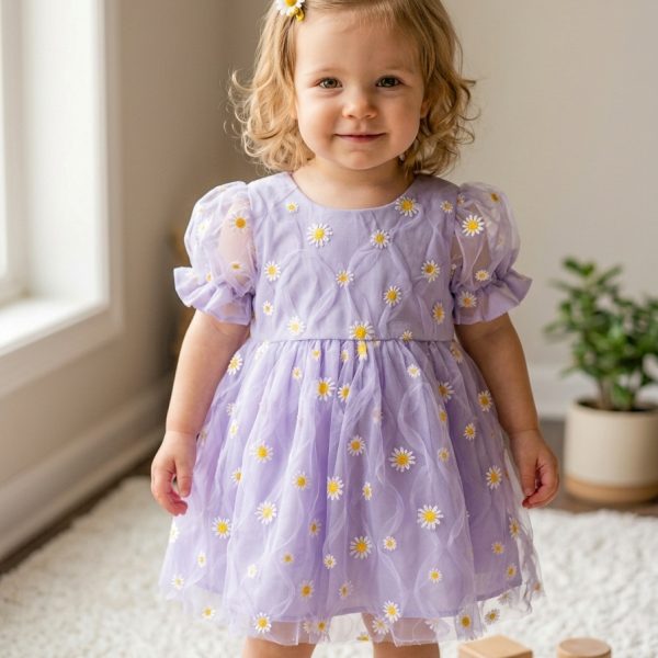 Lila Papatya Özel Gün Doğum Günü Bayramlık Kabarık Elbise