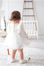Perla Kız Bebek Tül Gelinlik Güpür Bebek Mevlüdü Doğumgünü Kına Prenses Tütü Elbise Romper - Görsel 5