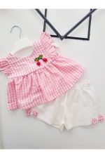 Kiraz detaylı kız bebek takım