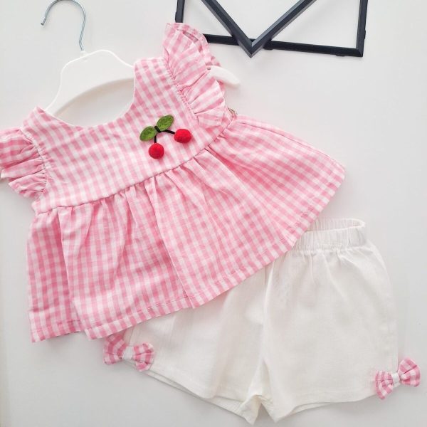 Kiraz detaylı kız bebek takım
