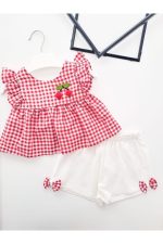 Kiraz detaylı kız bebek takım - Görsel 5