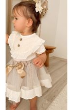 Parla Kız Bebek Tütü Bayramlık Doğum Günü Vintage Prenses Etekli Bayramlık Takım OUTLET - Görsel 4