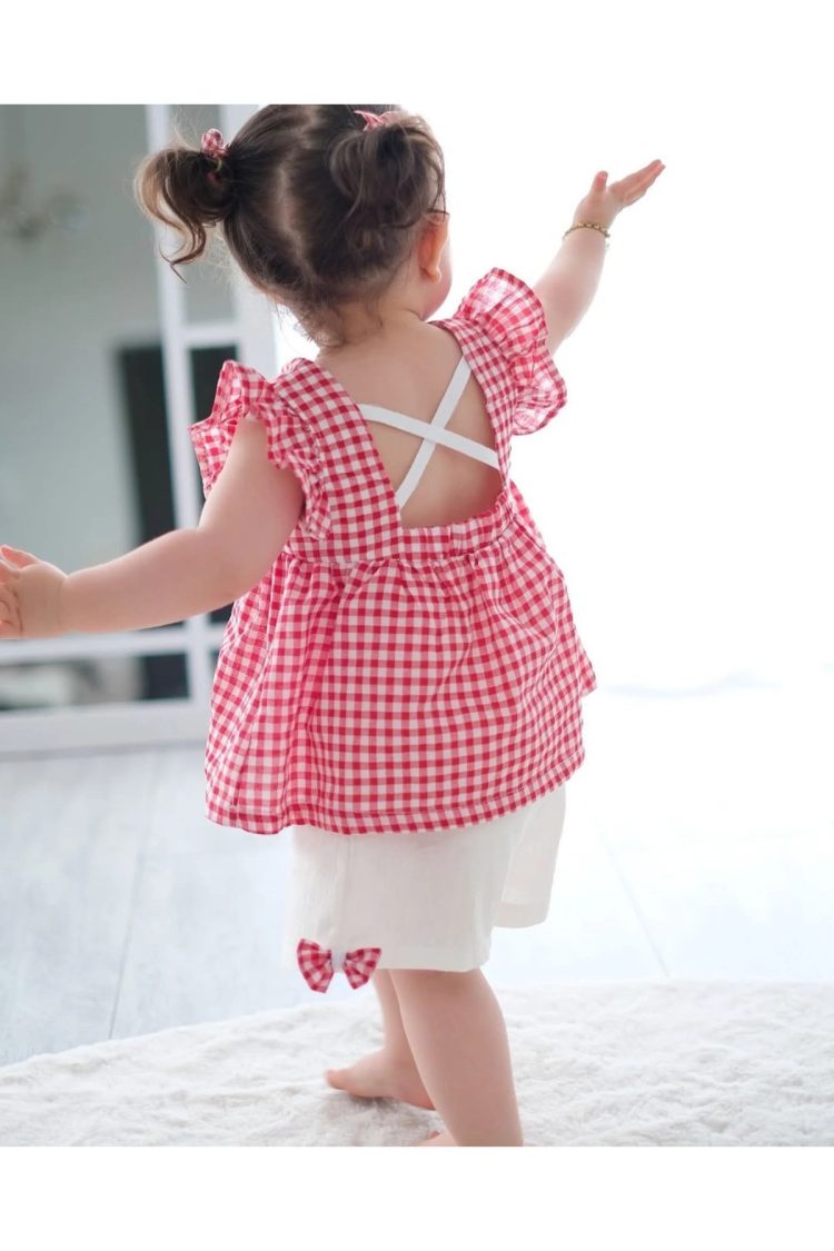 Cherry Ekose Kiraz Detaylı Kız Bebek İkili Takım - Görsel 6