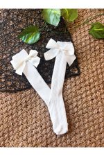 Kız Çocuk Fiyonklu Pamuklu Diz Altı Çorap