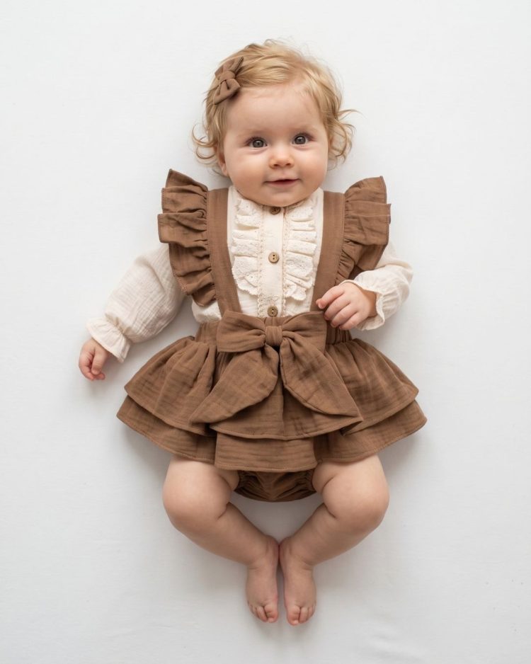 BATHANEY Vintage Fiyonklu Bayramlık Özel Gün Kız Bebek Romper - Görsel 2