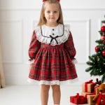 ALESSİ Kız Çocuk Yılbaşı Uzun Kol Tütü Prenses Ekoseli Vintage Elbise