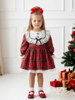 ALESSİ Kız Çocuk Yılbaşı Uzun Kol Tütü Prenses Ekoseli Vintage Elbise
