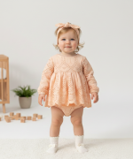 SIENNA Kız Bebek Somon Rengi Brode Nakışlı Fisto Elbise ve Bandana Takımı - Görsel 4