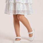 Beyaz Taşlı Simli Kız Çocuk Bebek Babet Ayakkabı