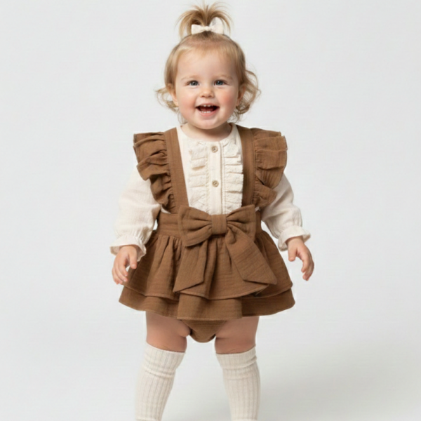 BATHANEY Vintage Fiyonklu Bayramlık Özel Gün Kız Bebek Romper