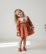 MILLA Dantel Yakalı Vintage Uzun Kollu Bayramlık Özel gün Kız Bebek Elbise