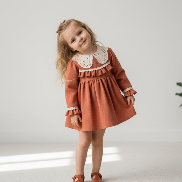 MILLA Dantel Yakalı Vintage Uzun Kollu Bayramlık Özel gün Kız Bebek Elbise