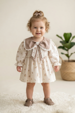 LOUISE Fiyonk Yaka Uzun Kollu Bayramlık Özel Gün Kız Bebek Elbise