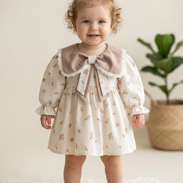 LOUISE Fiyonk Yaka Uzun Kollu Bayramlık Özel Gün Kız Bebek Elbise