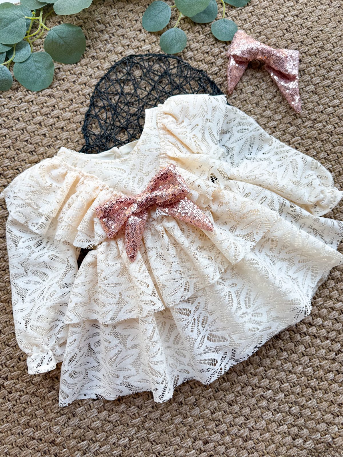 LOLA Kız Bebek Dantel Detaylı Uzun Kollu Özel Gün Bayramlık Abiye Elbise - Görsel 4