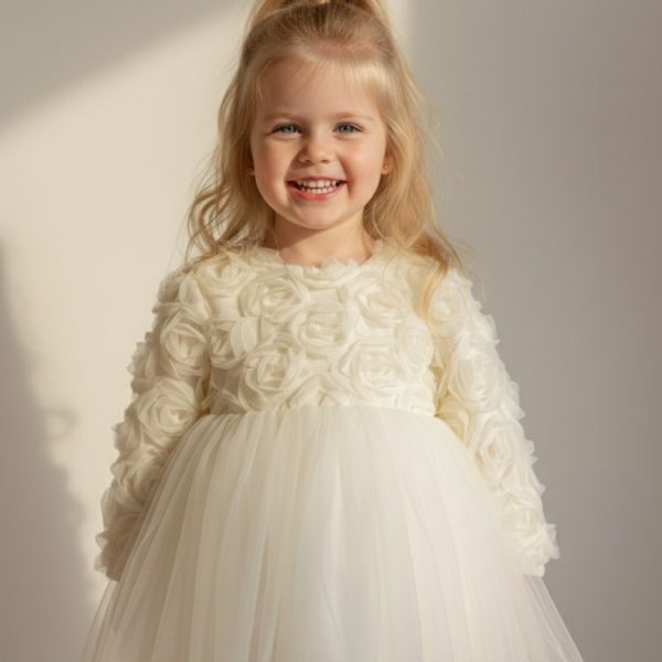 ROSE Gül Detaylı Kız Çocuk Bayramlık Özel Gün Elbise