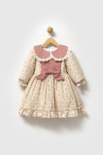 SANABEL Dantel Yaka Detaylı Fırfır Etekli Uzun Kollu Kız Çocuk Bayramlık Özel Gün Elbise - Görsel 4