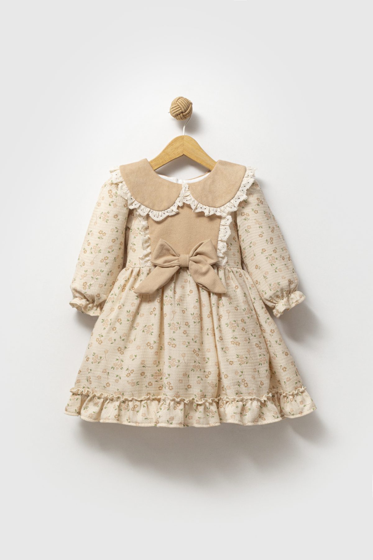 SANABEL Dantel Yaka Detaylı Fırfır Etekli Uzun Kollu Kız Çocuk Bayramlık Özel Gün Elbise - Görsel 2