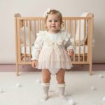 ELİSE Krem Yumuşak Tütü Romper Uzun Kollu Kız Bebek Elbise