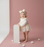 ELİSE Krem Yumuşak Tütü Romper Uzun Kollu Kız Bebek Elbise - Görsel 2