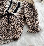 GRACE Leopar Desenli Uzun Kollu Dantel Detaylı Fiyonklu Kız Bebek Romper - Görsel 6