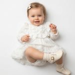 ASTER Beyaz Uzun Kollu Dantel Detaylı Etekli Kız Çocuk Bebek Özel Gün Bayramlık Elbise