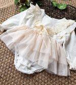 ELISE Yumuşak Tütü Romper Krem Uzun Kollu Kız Bebek Elbise
