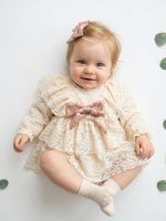 LOLA Kız Bebek Dantel Detaylı Uzun Kollu Özel Gün Bayramlık Abiye Elbise