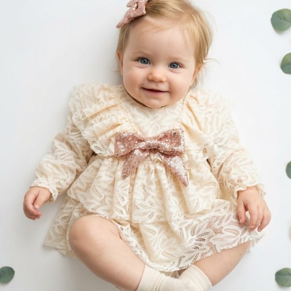 LOLA Kız Bebek Dantel Detaylı Uzun Kollu Özel Gün Bayramlık Abiye Elbise