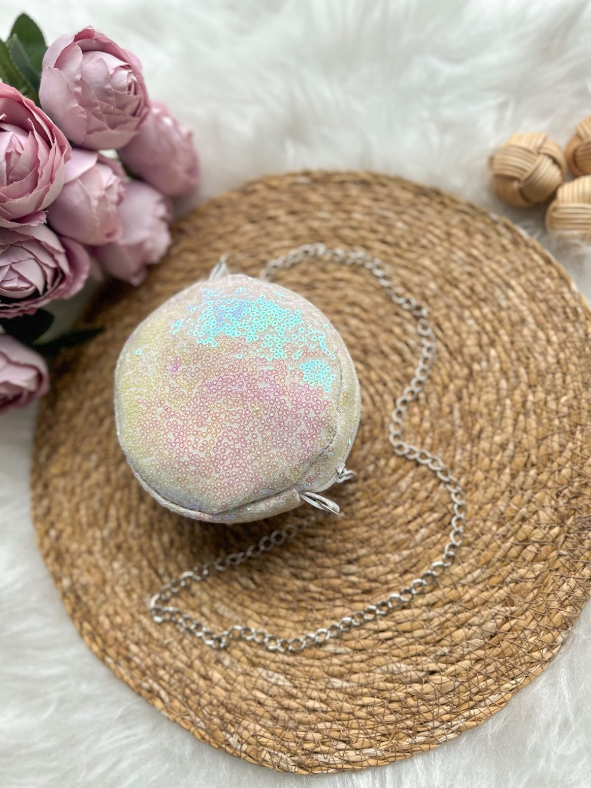 Beyaz Pullu Payetli Kız Çocuk Bebek Zincir Askılı Omuz Çantası - Görsel 3