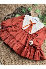 Grace Kadife Dantel Yaka Detaylı Uzun Kollu Etekli Kız Çocuk Elbise