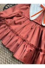 Grace Kadife Dantel Yaka Detaylı Uzun Kollu Etekli Kız Çocuk Elbise - Görsel 2