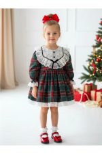 ALESSİ Kız Çocuk Yılbaşı Uzun Kol Tütü Prenses Ekoseli Vintage Elbise - Görsel 6