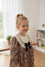 JULIA Leopar Dantel Desenli Uzun Kollu Etekli Kız Çocuk Elbise - Görsel 2