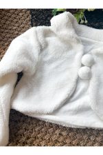 Peluş Kız Çocuk Uzun Kollu Ponponlu Bolero - Görsel 2