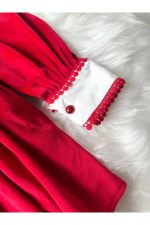 PATRICIA Kırmızı Kadife Beyaz Yakalı Uzun Kollu Özel Gün Bayramlık Kız Çocuk Elbise - Görsel 5