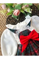 BELİNAY Kız Çocuk Yılbaşı Uzun Kol Tütü Prenses Ekoseli Vintage Elbise - Görsel 3